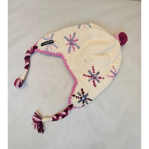 Everest Designs Wool Girls Hat Lined Tassel Cap Made in Nepal Ski Cap Snowflakes - Picture 9 of 16